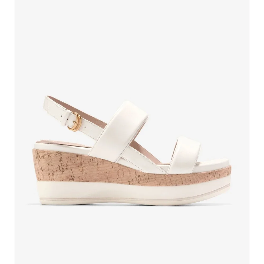 Cole Haan Aislin W30477 Sandals Women's US 8 B Ivory Leather Wedge Heel HTAT1479